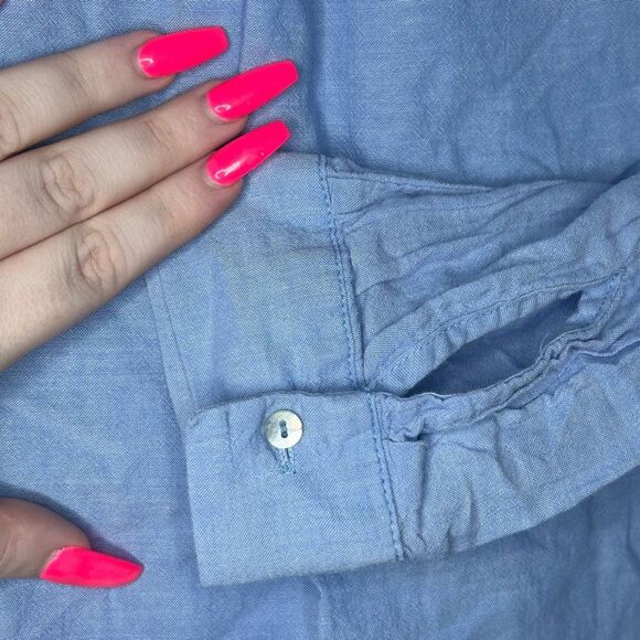 Orsay Blue 3/4 Sleeve Tunic Button Up Blouse Size 38 Collared High Low - Picture 12 of 13